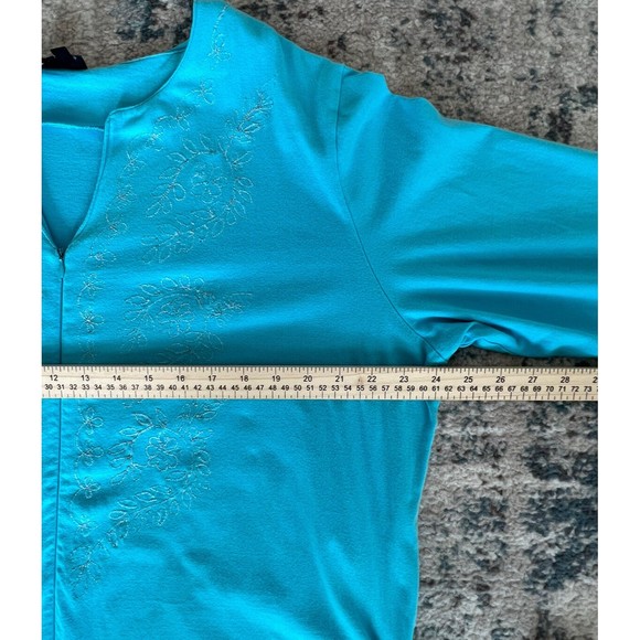 J EEVAN Life Wear Women’s SZ XL Turquoise Metallic Floral Embroidered Long Robe - Picture 9 of 13